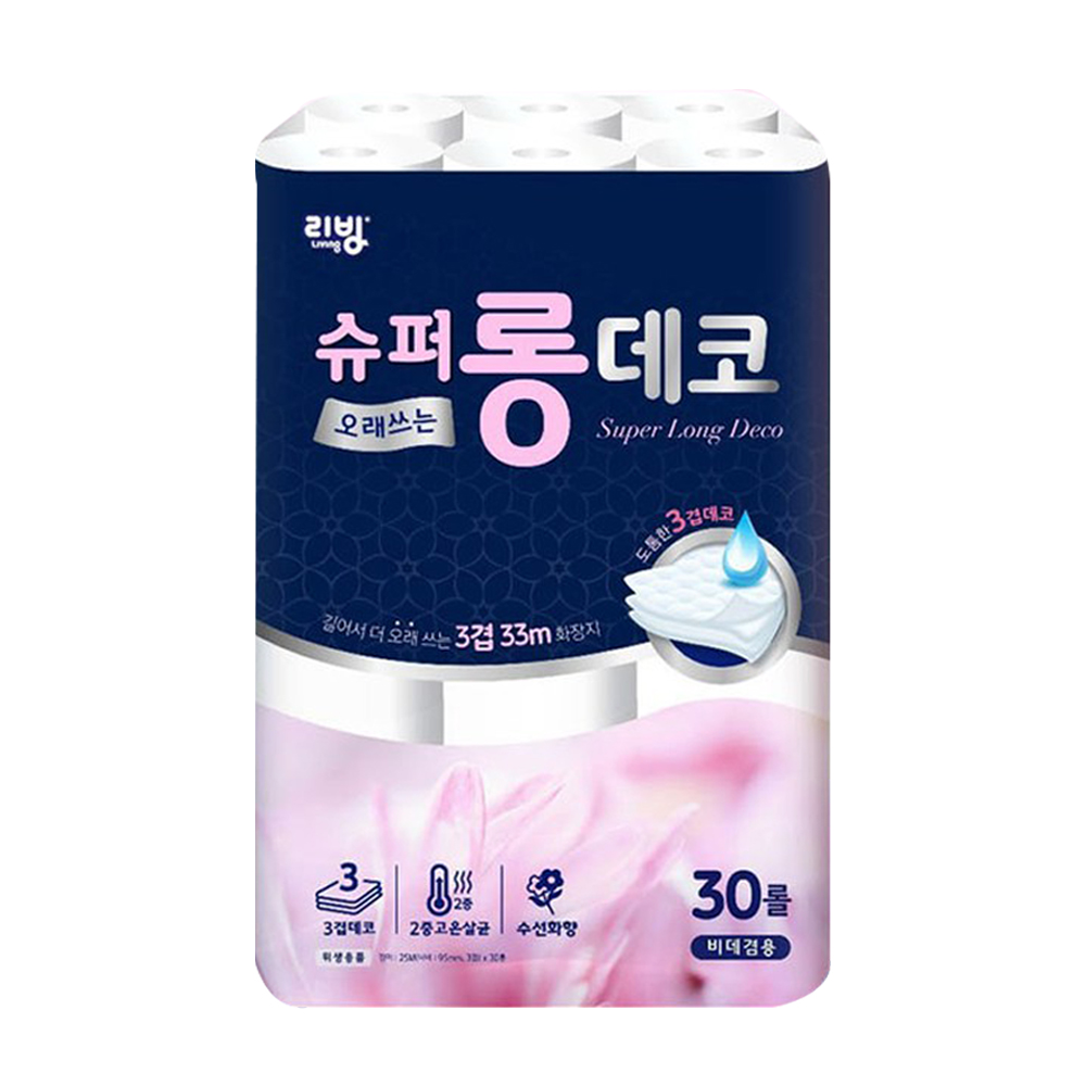 리빙 슈퍼롱 데코 화장지 33m 30롤 : 바르고바른샵
