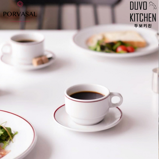 폴바살 이사바 버건디(레드)라인 커피잔 세트 210ml (PORVASAL) : 두보키친
