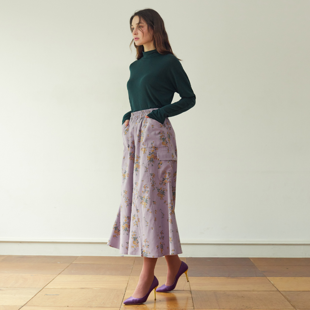 [핑크카티아조] 코듀로이 카고 스커트 바이올렛 플라워 pink katiacho Corduroy Cargo Skirt Violet Flower : katiacho