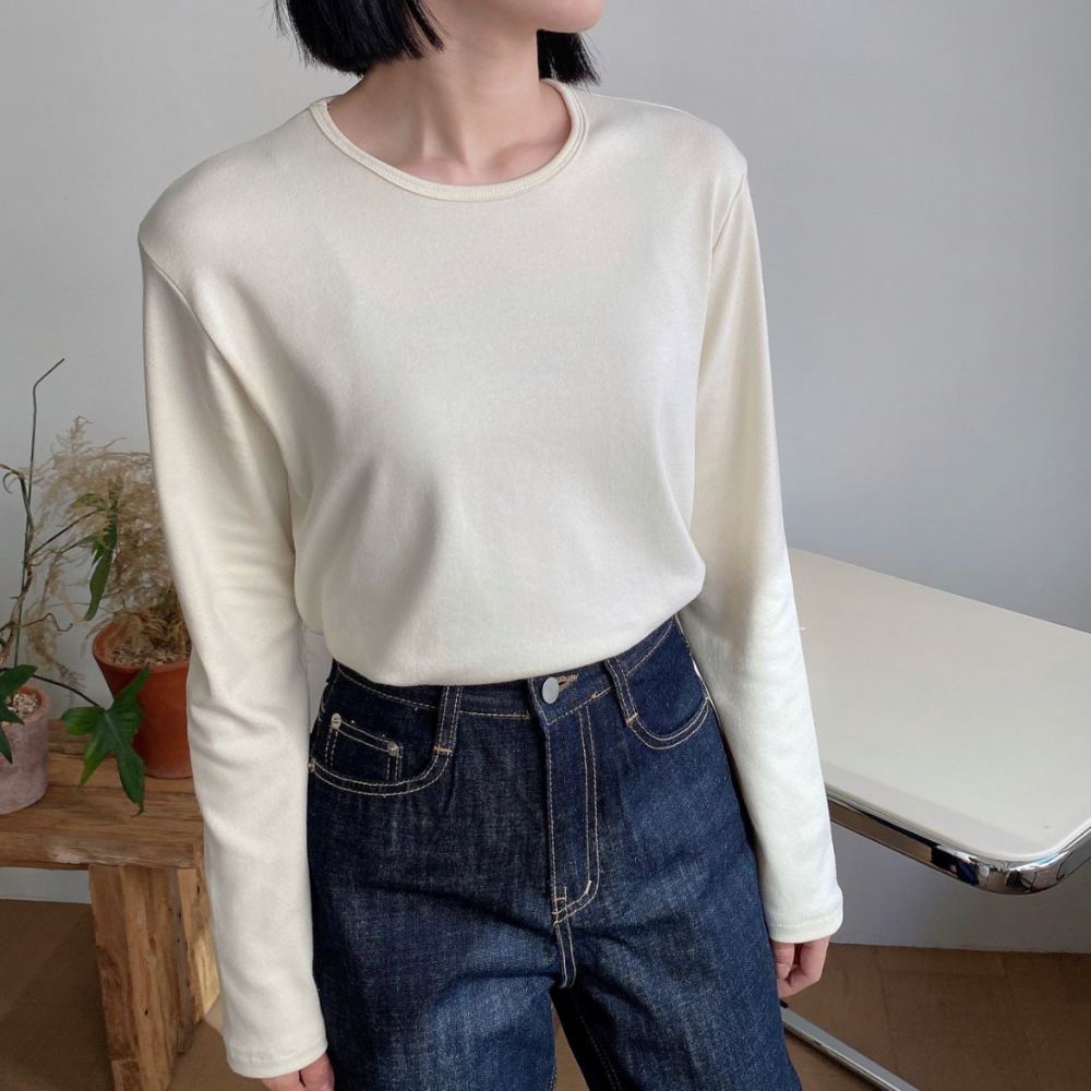 가을신상 여성 데일리 모달 면스판 레이어드 라운드넥 기본 긴팔티셔츠 : 이쁜노찜