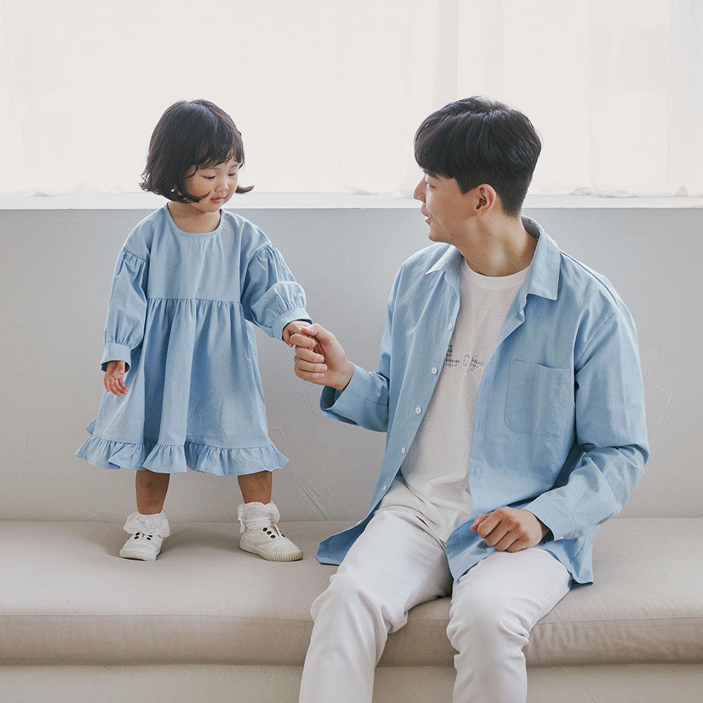 블루데이 긴팔 셔츠 돌촬영 패밀리룩 돌 가족사진의상 잔치 의상 맘 엄마 모녀 : 레몬베베