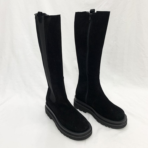 [하이퀄리티] 소가죽 리얼 세무 스웨이드 워커 통굽 첼시 롱부츠 5cm : 라이크에스