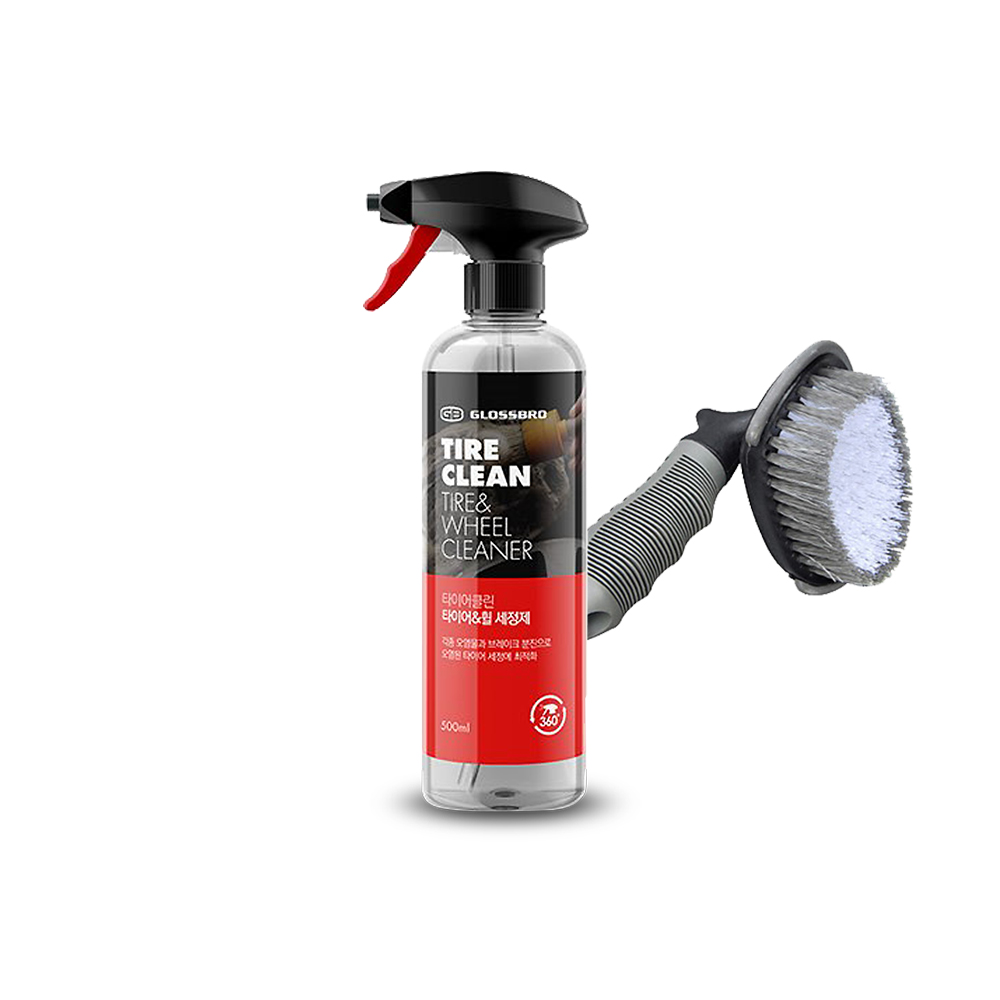 글로스브로 타이어 클린 500ml 갈변 제거제 분진 제거 세정제 클리너 브러시 : 러스터샤인