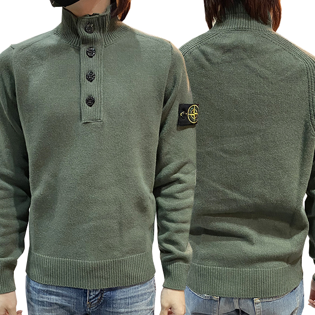 [논현 더팩토리](당일) [STONE ISLAND] 스톤아일랜드 와펜 패치 반집업 버튼 니트 스웨터 / 세이지 그린 (7515540A3 V0055) : 논현 더팩토리... 