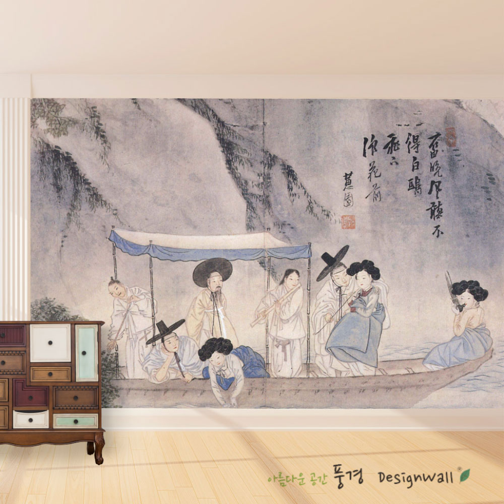 신윤복 동양화 벽지 주유청강 풍속화 그림 벽지  뮤럴 포인트 전통민화 200432-A : 풍경디자인월