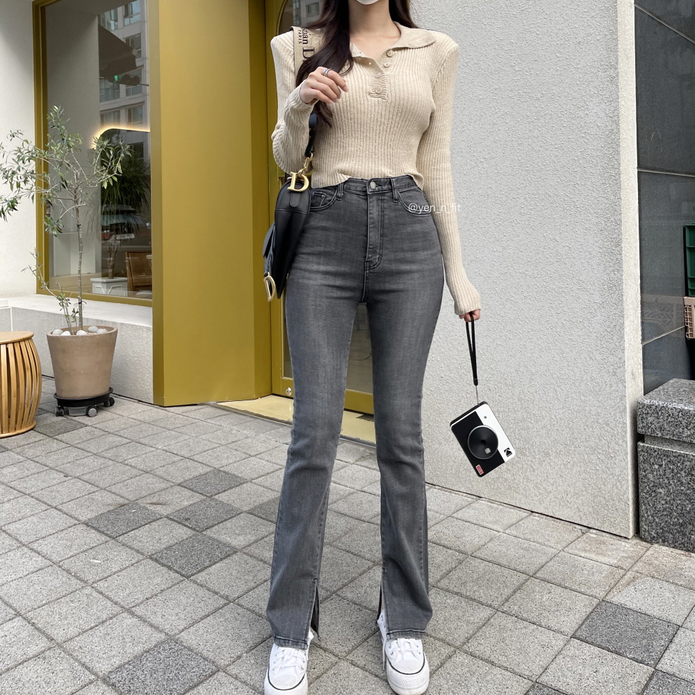 하이웨스트 인슬릿 데님 일자 그레이시 트임 부츠컷 청바지 16 : 예핏