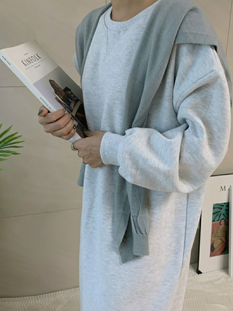 겨울 데일리 루즈핏 양기모 맨투맨 원피스 4컬러 77 임산부 빅사이즈 베이지 당일발송 : 웨이브즈 WAVES