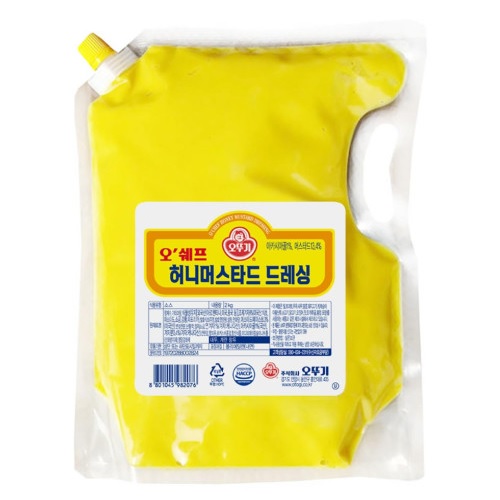 오뚜기 오쉐프 허니 머스타드 드레싱 2kg 소스 대용량 업소용 스파우트 파우치 : 우주 팩토리