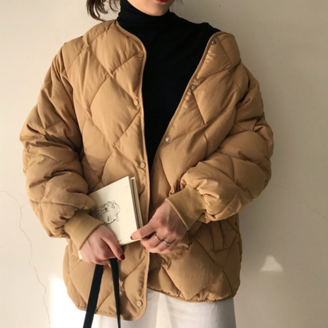 누빔 자켓 점퍼 오버핏 노카라 깔깔이패딩 점퍼 2colors : 아린맘스토어