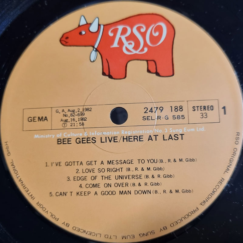 [2LP] BEE GEES - Live / Here At Last [ 1982년 성음레코드 발매 2 Vinyl ] Gatefold : 아날로그스토어