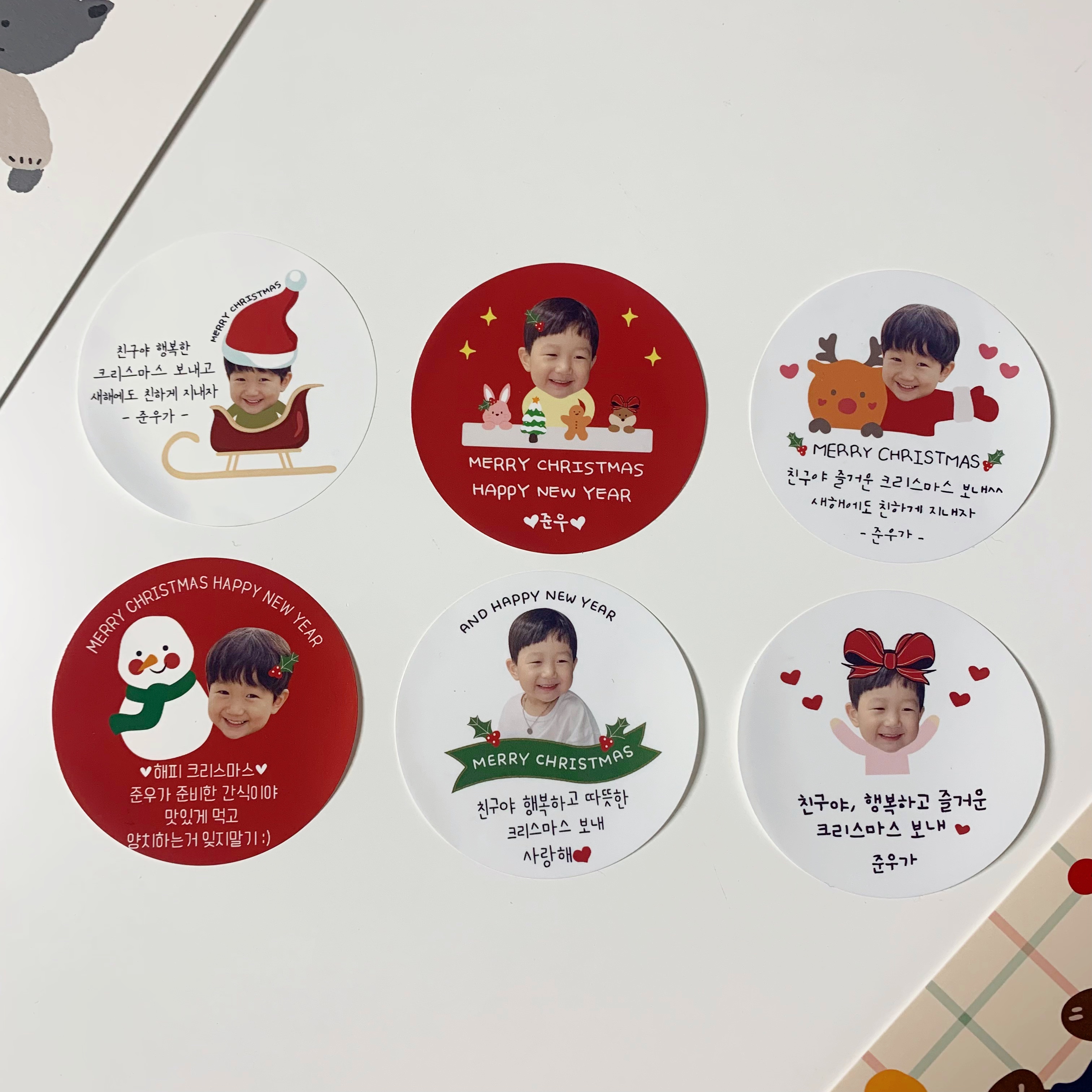 크리스마스 스티커 포토ver 어린이집 선생님 선물 (광택지48mm 스티커20매) : 리리스티커
