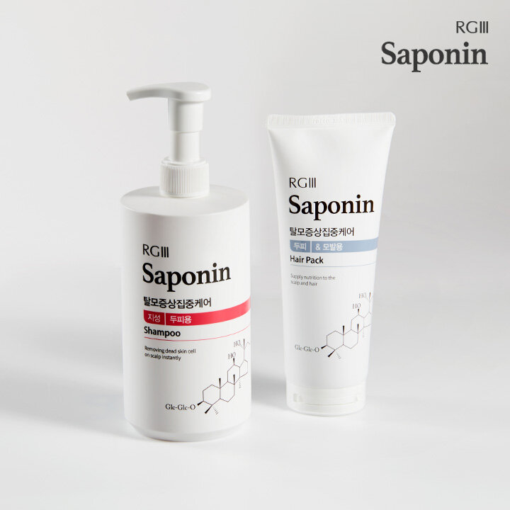 알지쓰리 사포닌 탈모증상완화 샴푸 500ml+헤어팩 200ml (지성 두피용)_판매종료 : 신세계라이브쇼핑
