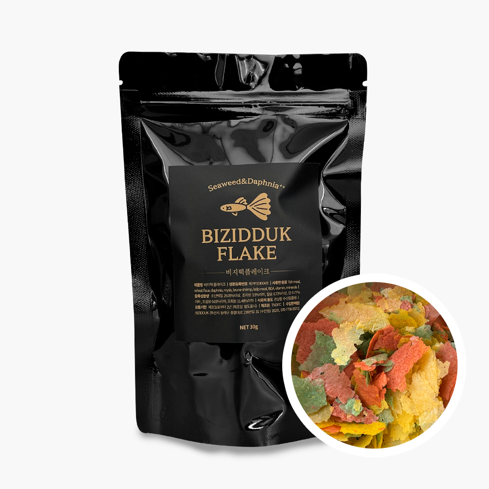 비지떡 플레이크 Flake 30g 열대어 구피 사료 먹이 부상성 : Bizidduk