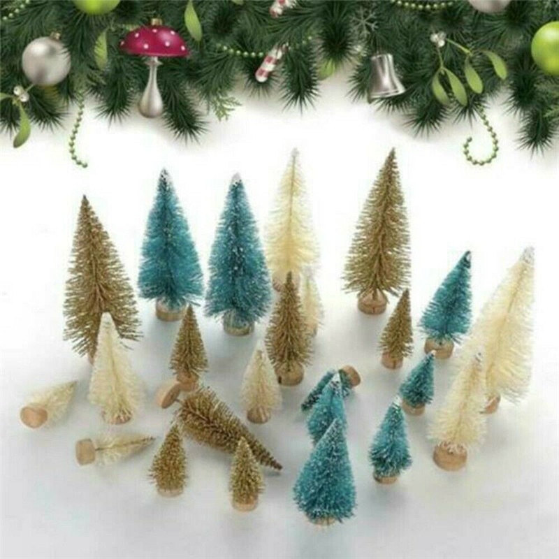 12Pcs 미니 크리스마스 트리 소나무 DIY 크리스마스 장식 눈 서리 나무 크리스마스 장식품 홈 테이블 장식 새해 어린이 선물 : 모아모아95