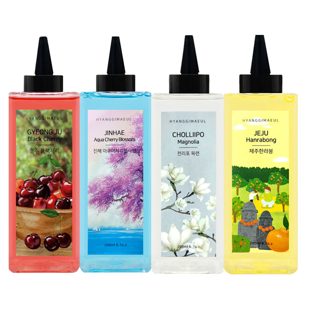큐브온 향기마을 리필 방향제 디퓨저 200ml 블랙체리 한라봉 아쿠아체리블라썸 목련 : 큐브온