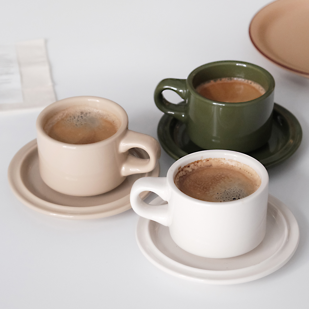 메르시 커피잔 받침 세트 (3 color) 호텔 커피잔 홈카페 도자기 찻잔 : 채우다 키친