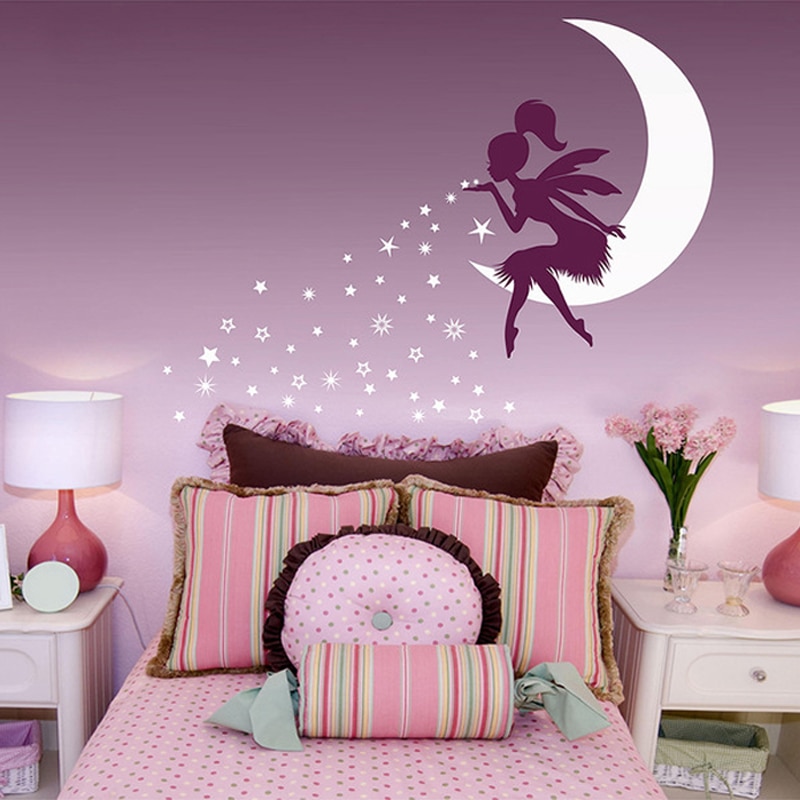 요요 요정 달 벽 스티커 여자 방 픽시 먼지 별 비닐 데칼 아이 선물 보육 이동식 현대 벽화 DIY ZW290 : LaOnDream2