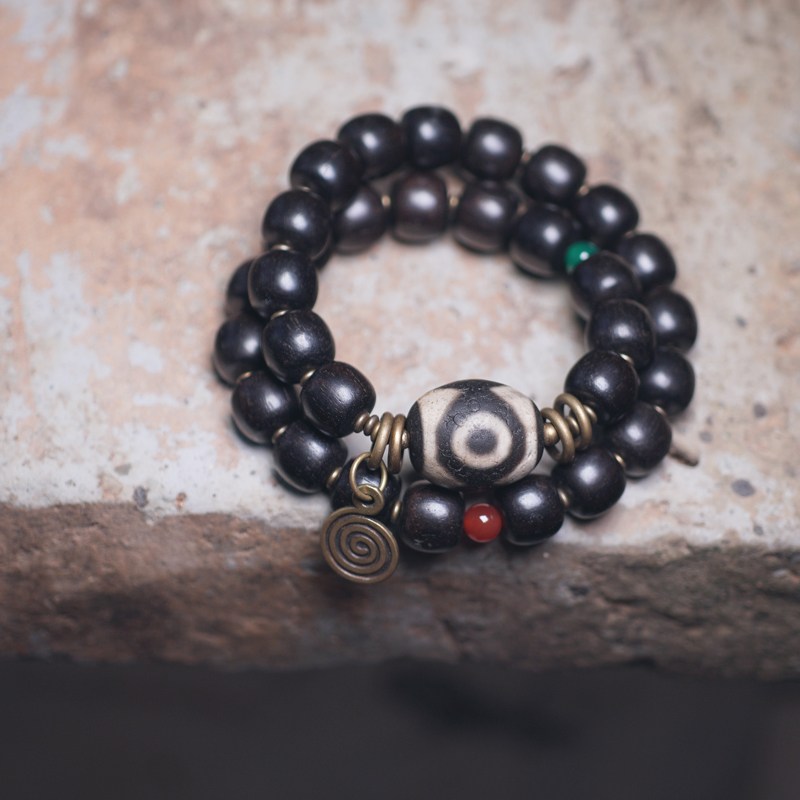 무사고 금전운 심플 행운 걸이 액운막아주는 관세음보살 반야 연화 흑요석 불교 염주 팔찌 : 상승홀딩