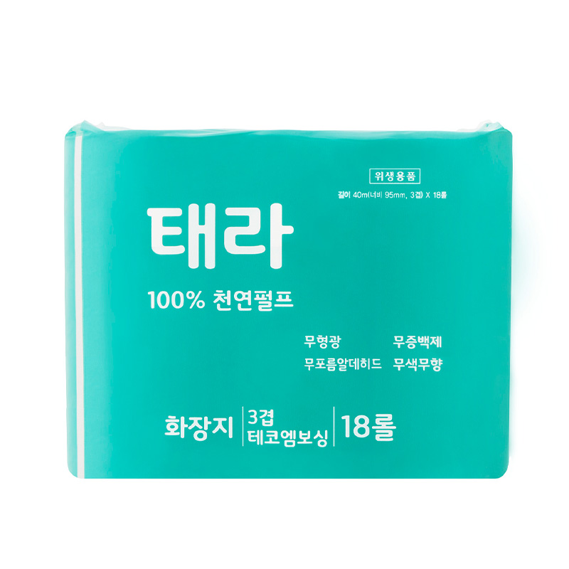 100%천연펄프 3겹 화장지 40m 18롤 물에잘녹는 무형광 두루마리 휴지 : 태라상사