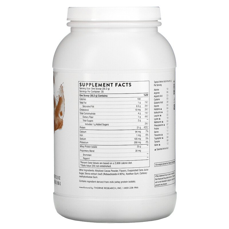 Thorne Research  쏜리서치 웨이 프로틴 초콜릿 Whey Protein Isolate Chocolate 1.99 lb 906 g : 퀵어스몰
