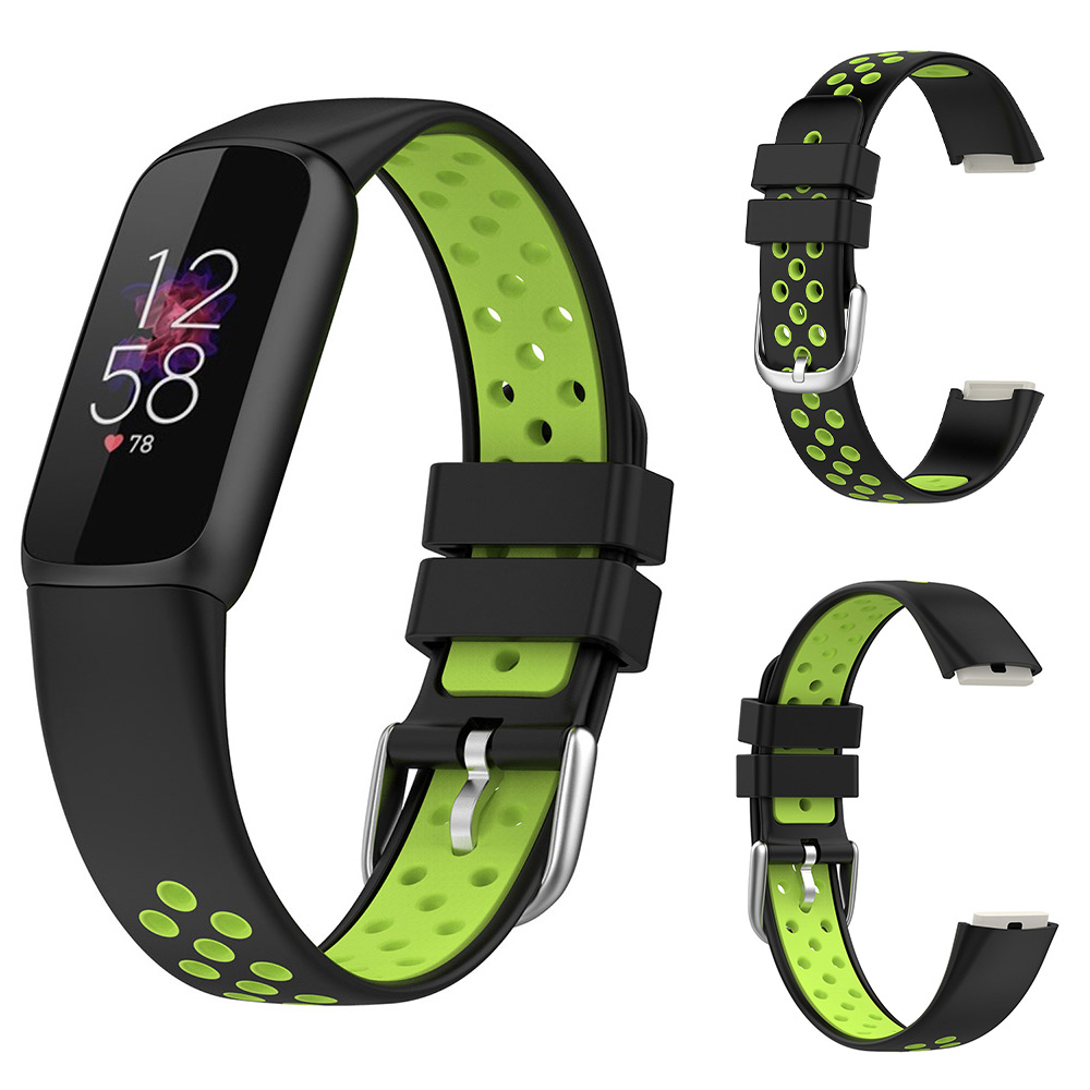 핏빗럭스 Fitbit Luxe 스트랩 스포츠 밴드 우레탄 시계줄 블랙 그린 : Glikes
