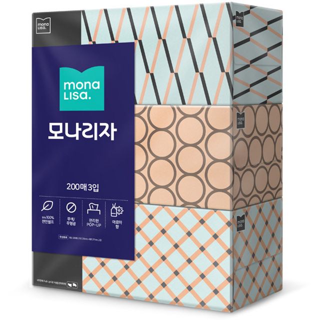 모나리자 친환경 업소용 홍보용 대용량 미용 각티슈 사각 티슈 곽휴지 200매 24개 : TAEK STORE