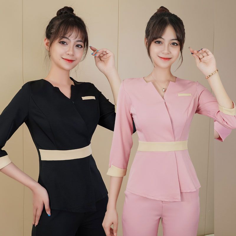 여성 유니폼 미용실 긴바지 피부관리사 네일아트 경락 마사지 작업복 : 편작