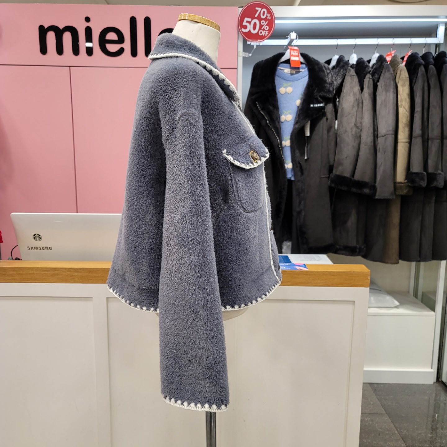 미엘로 칼라넥 송치 숏자켓 MH1CJK505 (GY) : NC불광 미엘로
