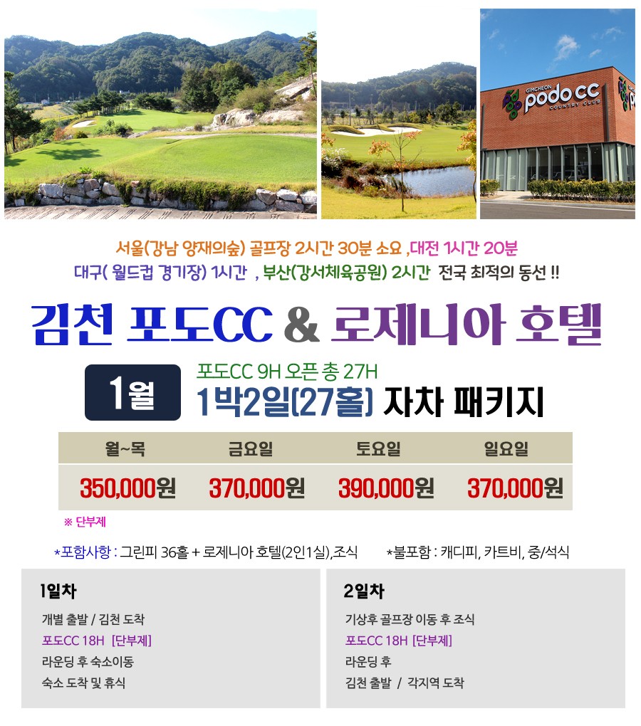 1월 경상북도 김천 포도CC & 로제니아 호텔 골프텔 리조트 골프 투어 경북 골프장 그린상태 난이도 예약 부킹 라운딩 후기 맛집 날씨... 