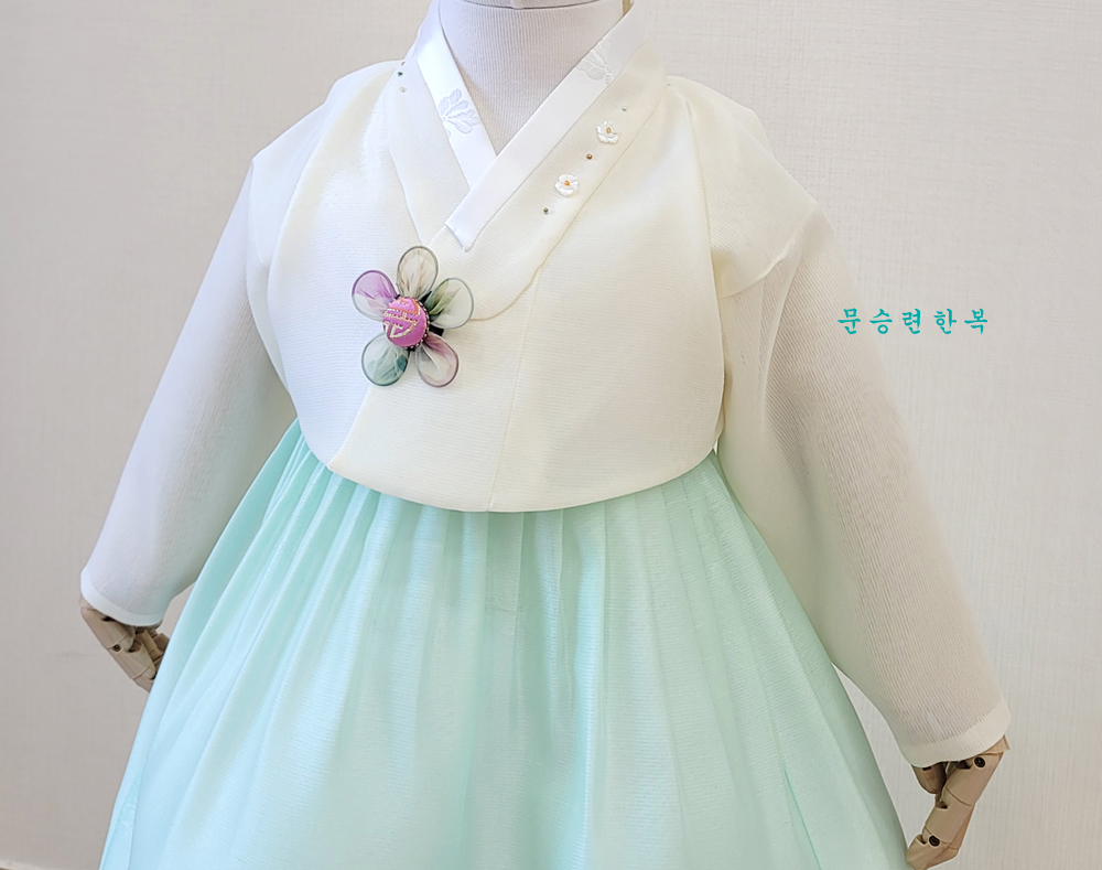 [여아돌복] 옥색 치마-아이보리 저고리(화섬) : moonhanbok