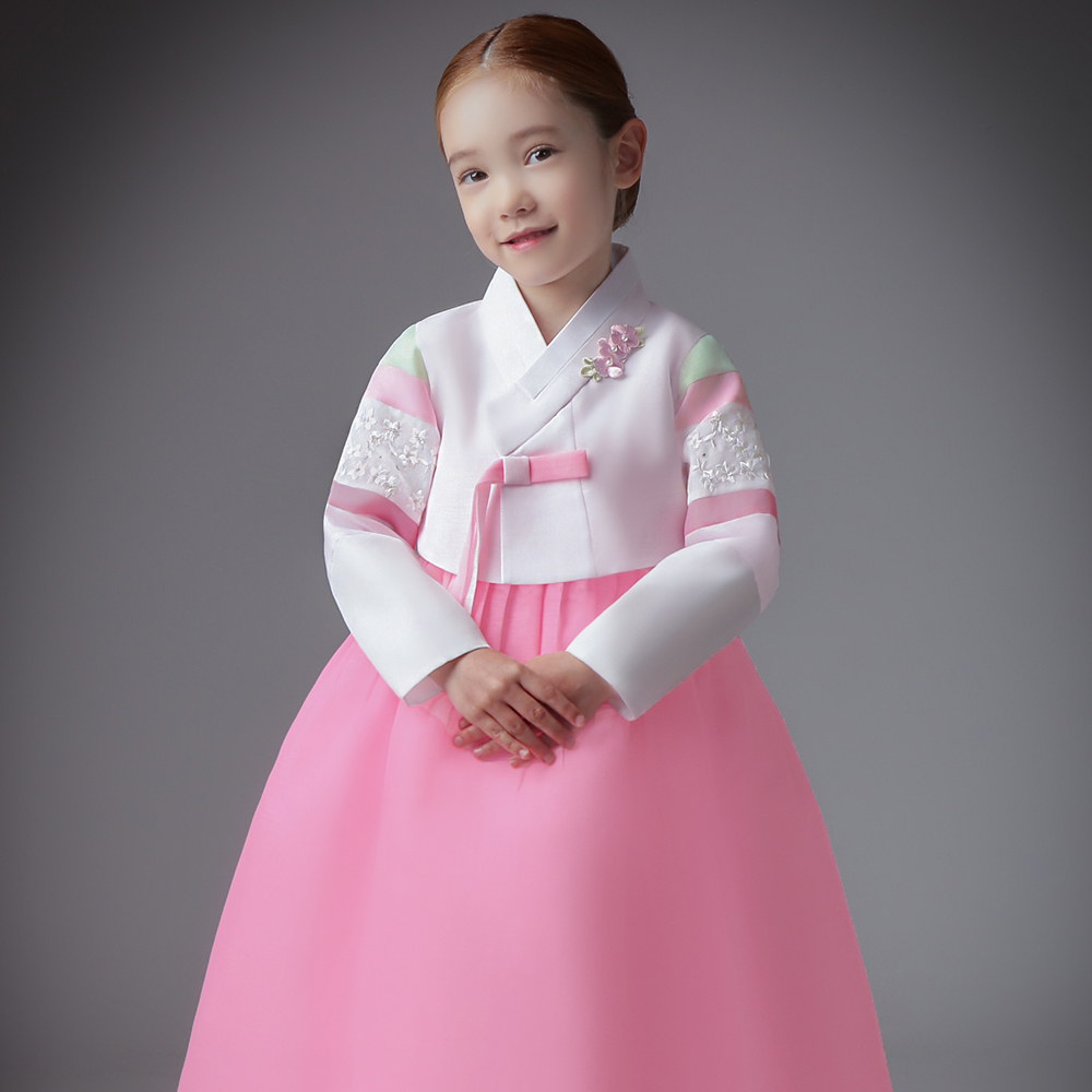 AW083 여연분홍흰꽃수 고급 아동 유아 어린이 돌 여아 금동이 한복 : 금동이 한복