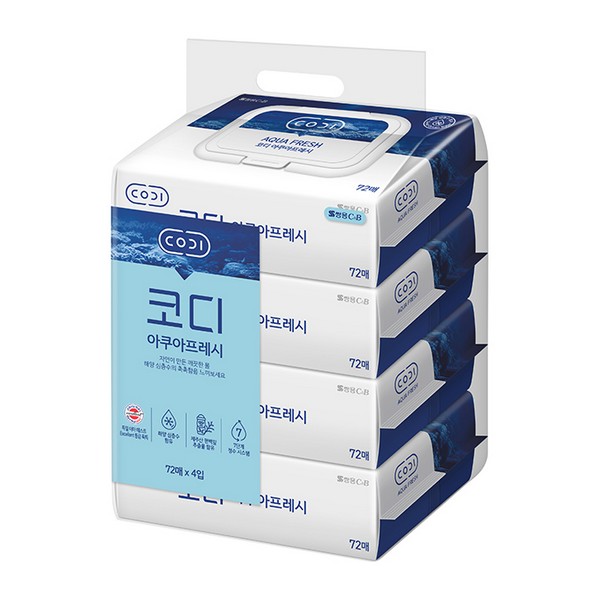 코디 아쿠아프레시 물티슈 72매 캡형 4입 CODI 쌍용 : 오피스디포 공식스토어