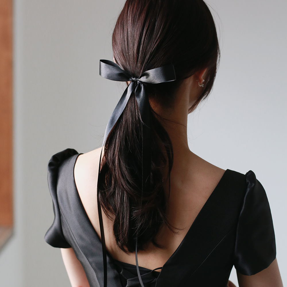 루아 블랙 리본핀 HAC0277 셀프웨딩촬영 헤어핀 파티 소품 머리장식 악세사리 : 베일즈
