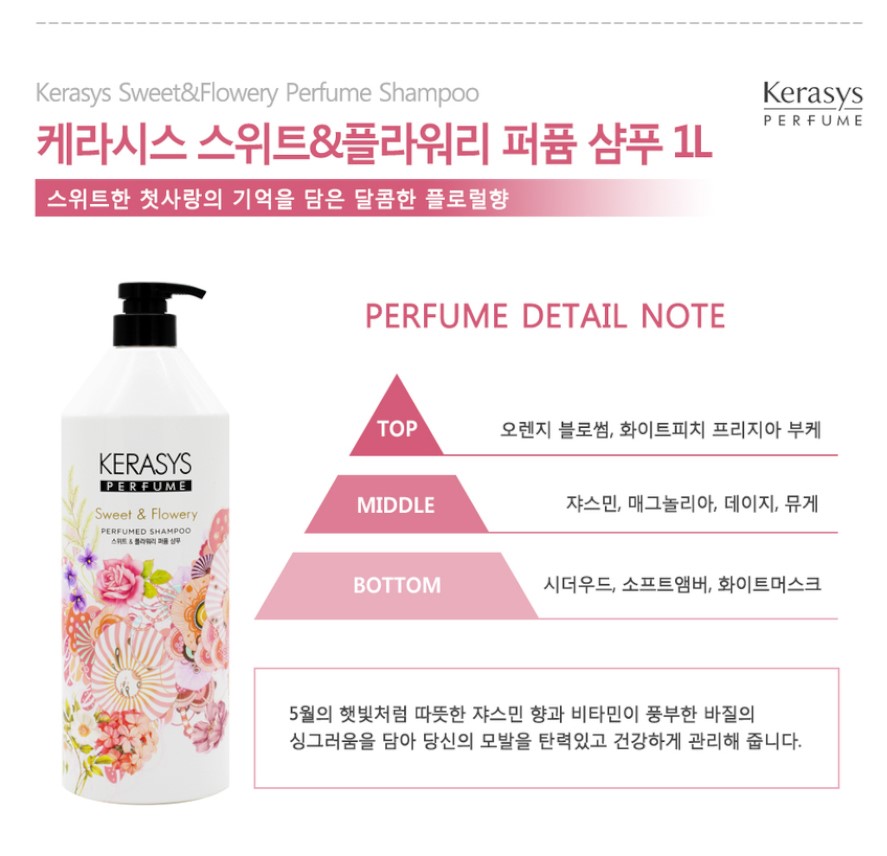 탄력있고 건강한 모발 샴푸/ 향수 느낌 샴푸/ 케라시스 1리터 대용량샴푸 / 스위트 앤 플라워리 퍼퓸 샴푸 1000ml/남녀샴푸 : 캐슬공주