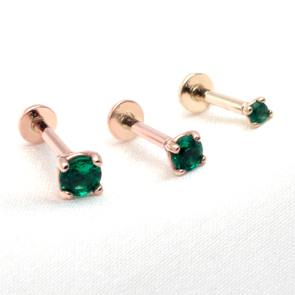 14k 18k 인터널 라블렛 피어싱 4발 에메랄드 큐빅 1.5mm 2.5mm 3mm : 아이링골드