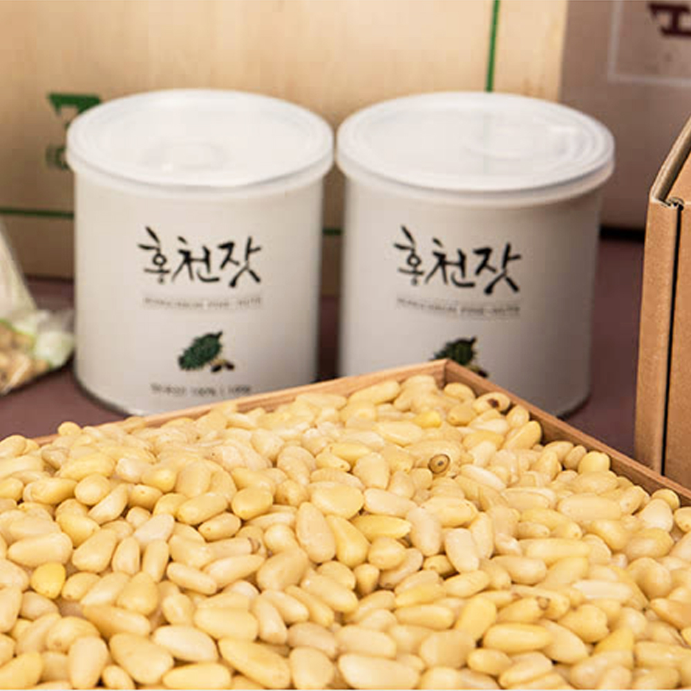 국산 홍천 잣 선물세트 백잣 황잣 3캔 (100gX3캔) : 두일숍