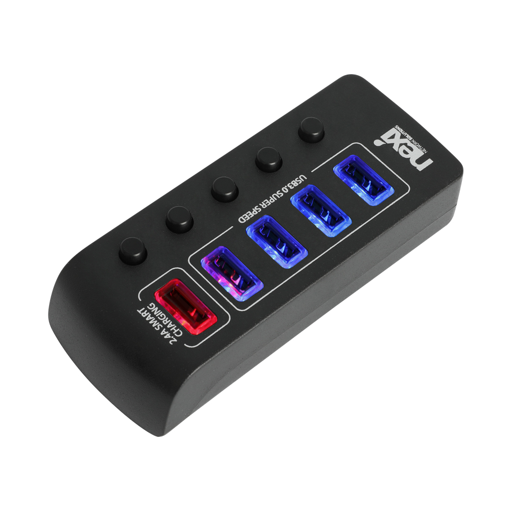넥시 USB허브 유전원 USB3.0 5포트 개별스위치 NX1231 : 리버네트워크