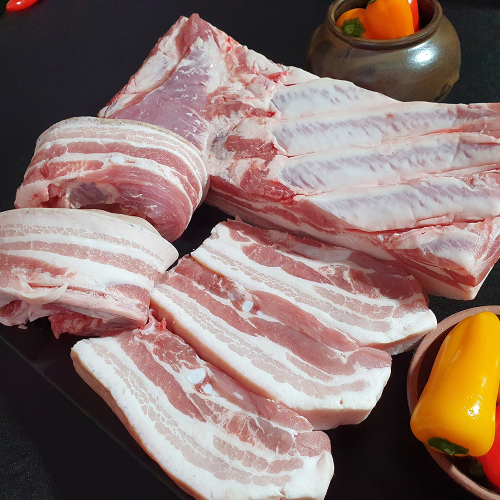 (제주흑돗) 제주 흑돼지 구이용 보쌈수육용 오겹살 2kg : 제주흑돗