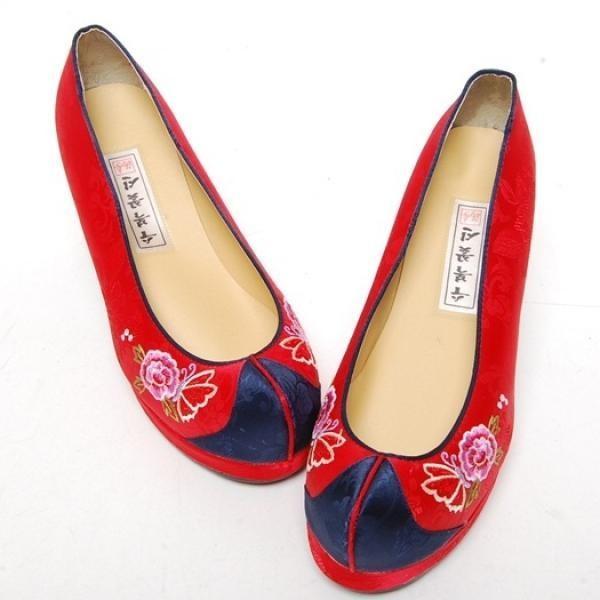한복 신발 적색 나비수 가보시 7.0 cm 공단 한복화 명절 구정 추석 선물 : 행복앤쇼핑