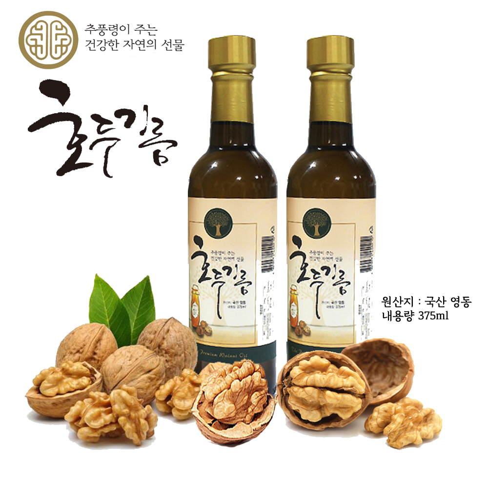 호두기름 3회 법제 팔도팜 국산 3대 호두 농장, 375ml 호두오일 X 2병/ 추가 구매 특별 행사 : 농업회사법인 팔도팜주식회사
