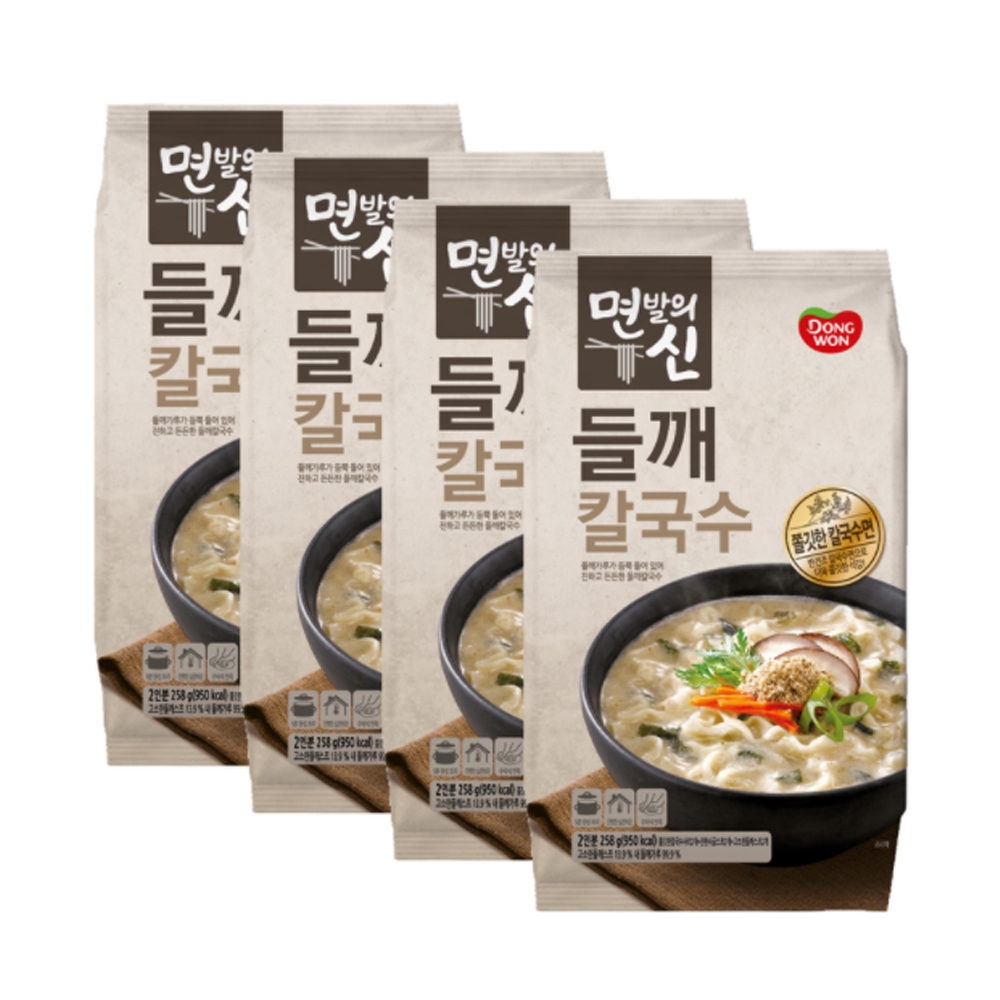 동원 면발의신 들깨 칼국수 258gx4 (2인분x4팩) 사골육수 칼국수면 밀키트 : 리빙앤홈