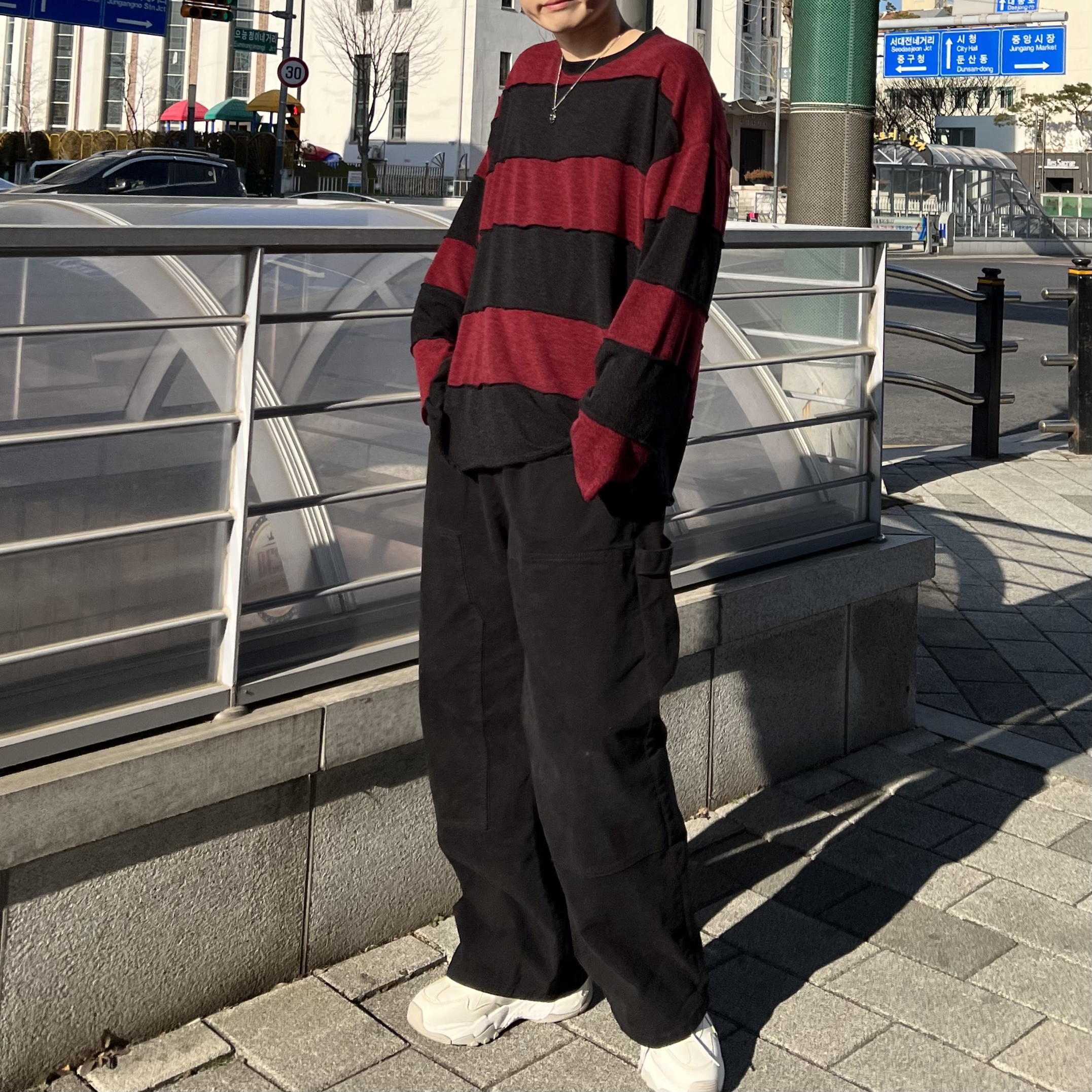 남자 여자 빅사이즈 스트릿패션 워크웨어 그런지 오버핏 단가라 아메카지 빈티지 니트티 : HIP PI