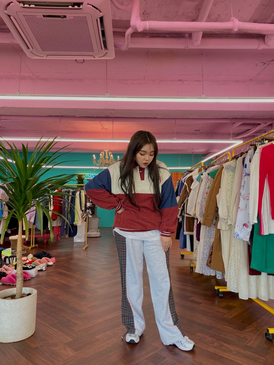 [러빈동키] 콤버 체크 와이드 앤 조거 커플 밴딩 팬츠 ( 3 color ) : 러빈동키