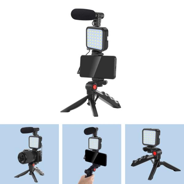 유튜브용 캠코더 DSLR 카메라 휴대폰 삼각대 브이로그용 키트, 휴대폰 홀더 리모컨 마이크 LED 라이트 휴대폰 인터뷰 라이브 유튜브 : 두발로샵