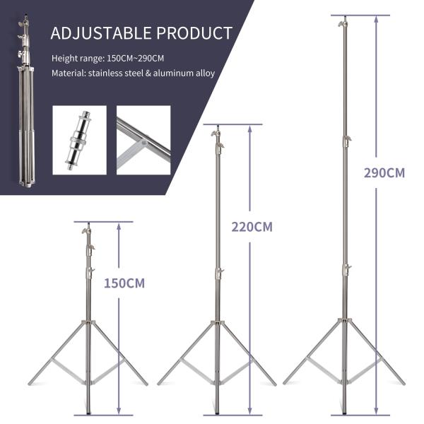 유튜브용 캠코더 SH 290cm 알루미늄 합금 라이트 스탠드 카메라 링 라이트 라이브 유튜브 핸드폰 비디오, 사진 소프트 박스 고정 적용 : 두발로샵