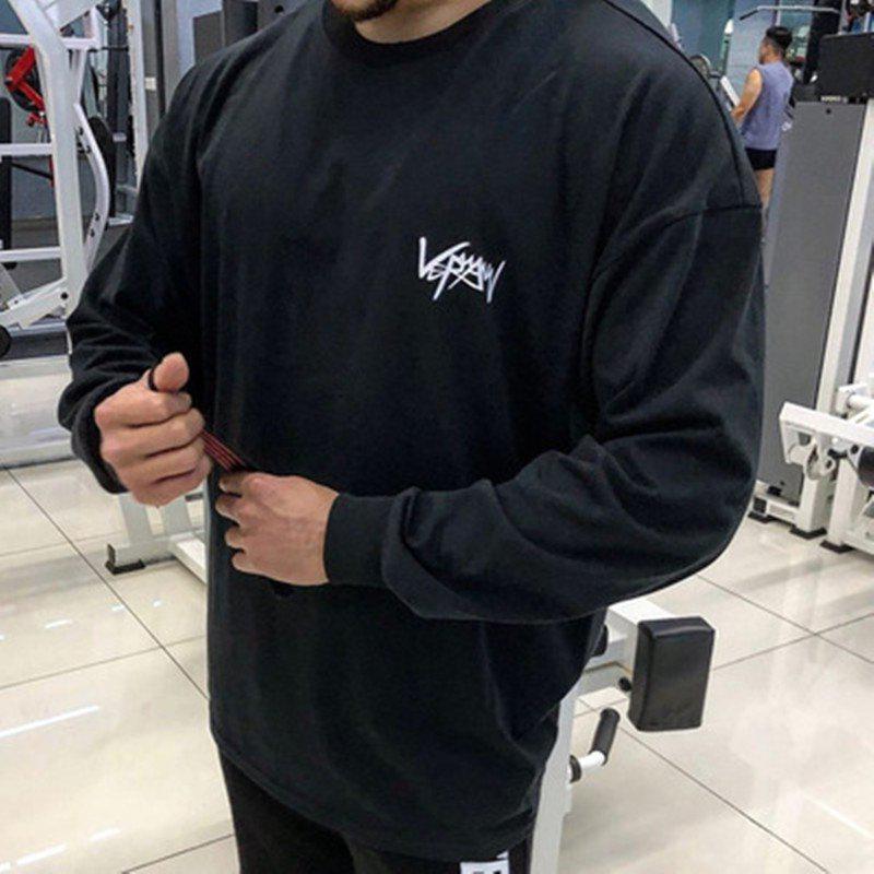 남자 머슬핏 긴팔 GYMC 스포츠 긴팔 남성용 면 라운드넥 느슨한 티셔츠 : 컬러풀 하우스