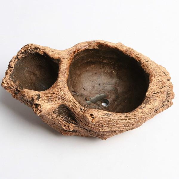 야외 난간 걸이대 크리에이티브 시멘트 모조 나무 머리 더블 실린더 뿌리 나무 다육 화분 녹색 식물 마이크로 조경 화분 : 두발로샵