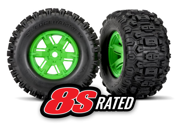AX7774G 엑스맥스 슬래지해머 휠타이어 세트 본딩완료 2개 반대분 그린휠 X-Maxx Sledgehammer tires 이너폼 좌우한쌍 : 노윙하비