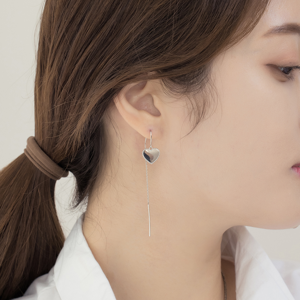 하트 달고나 드롭 귀걸이 실버 925 : 오하라 주얼리