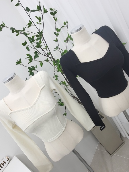 라인쏙 핀탁 스퀘어넥티/ 봄신상 봄티셔츠 크롭티 골지티 슬림티 네모넥 스퀘어넥 꾸안꾸 데일리코디 : 위드제이 with.j